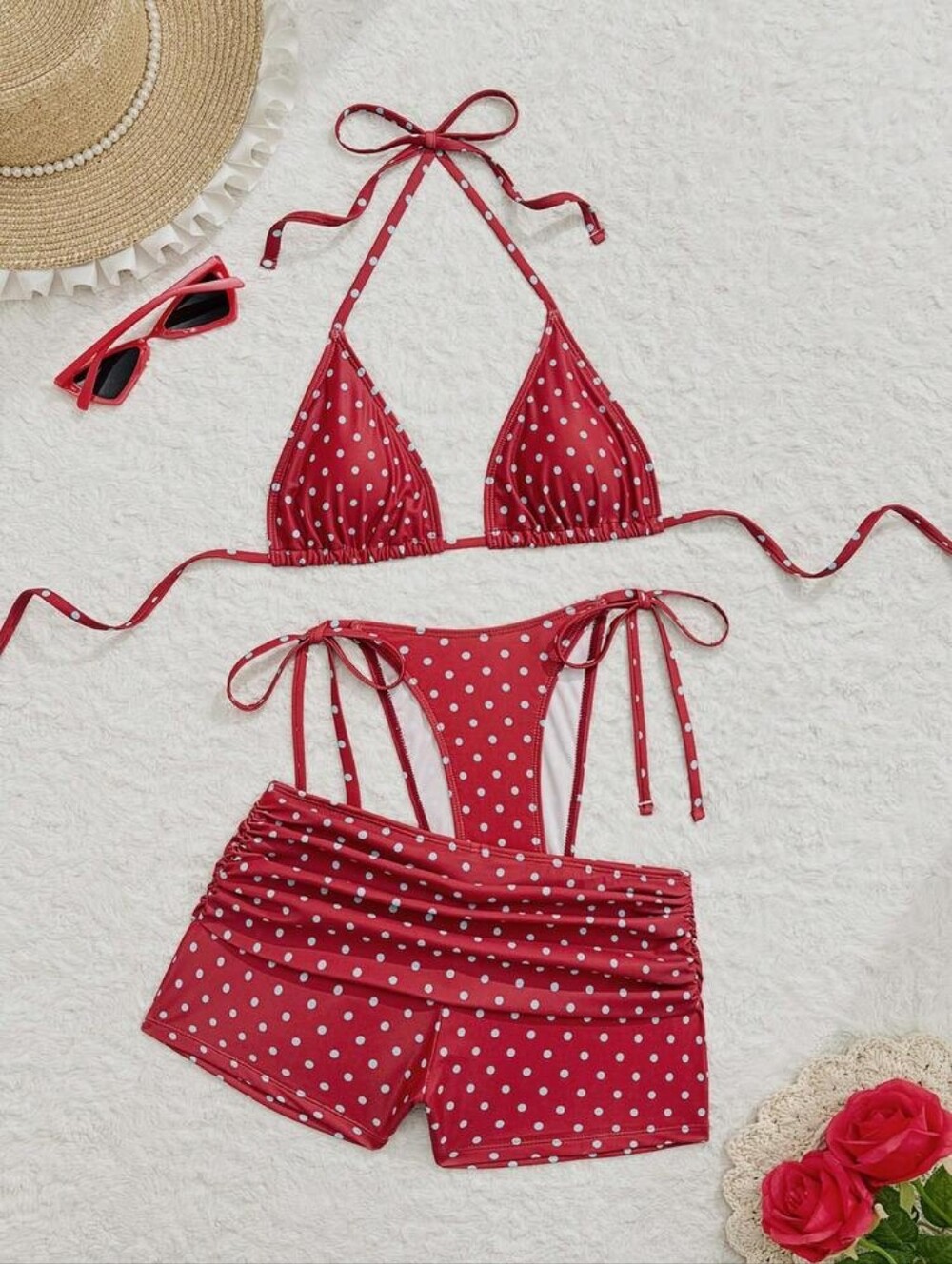 Red Polka Dot Tie Bikini Set